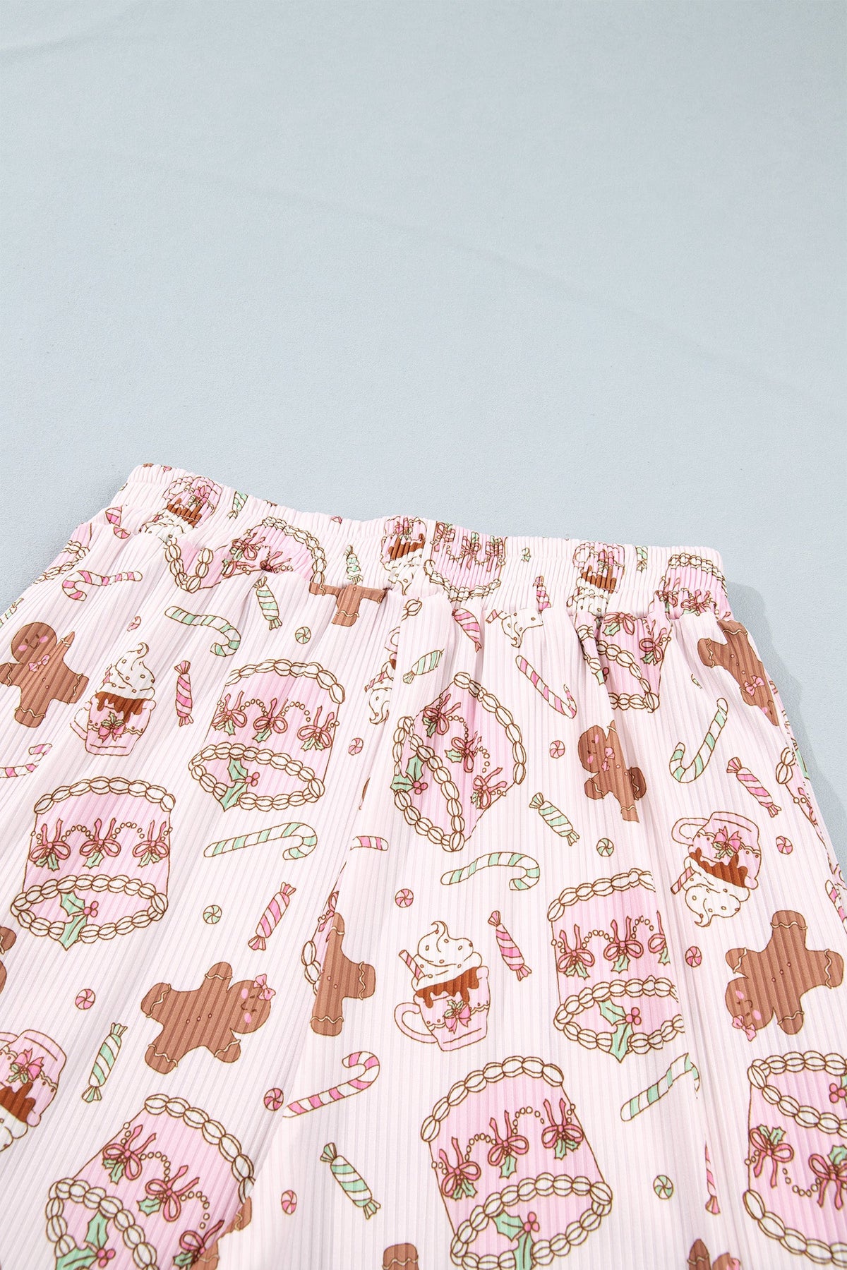 pink Christmas ribbed knit pajama set with gingerbread print and pants boutique loungewear