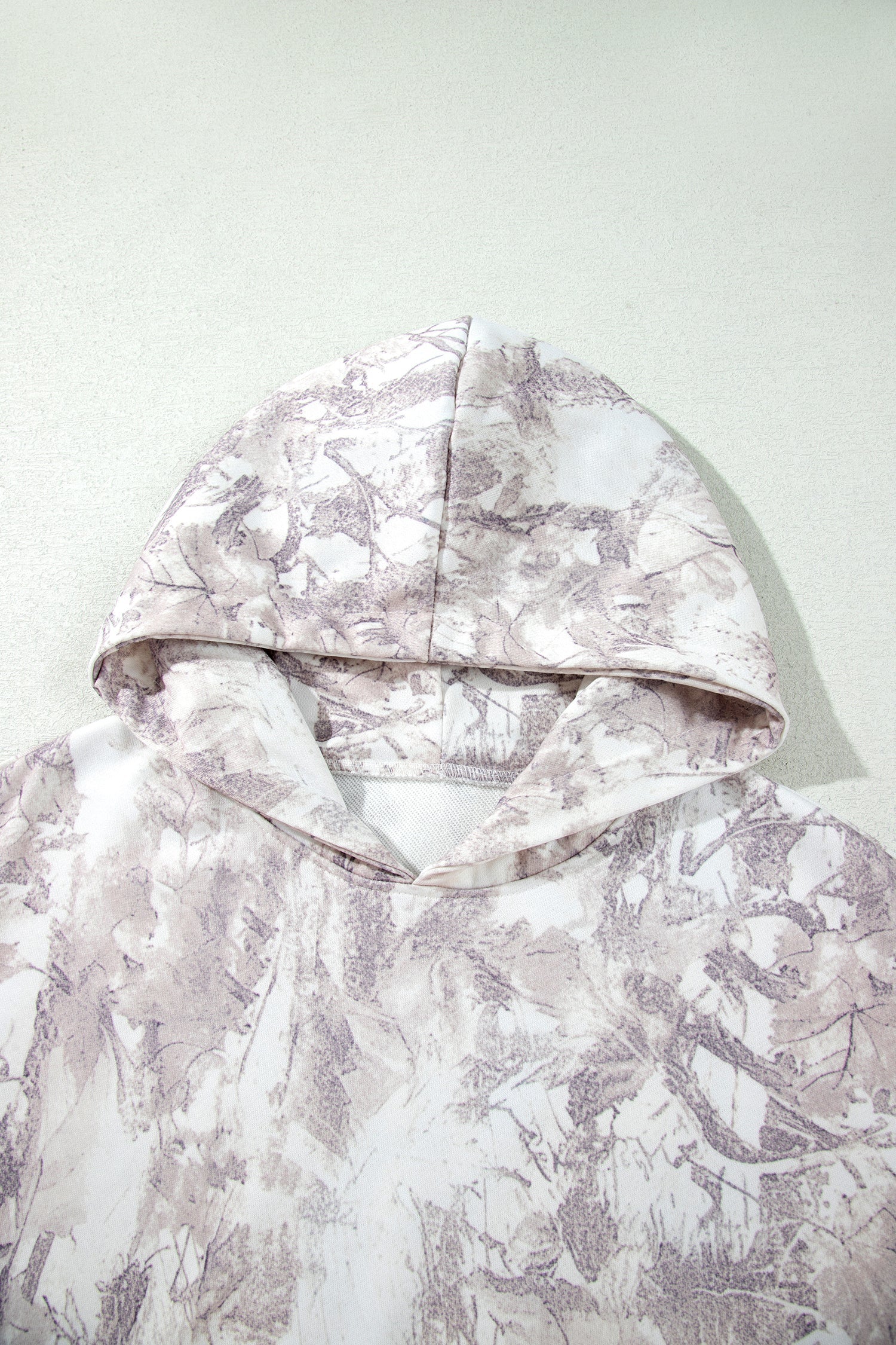 Gray Abstract Camo Ribbed Trim Kangaroo Pocket Hoodie with camo print and kangaroo pocket women's boutique fashion