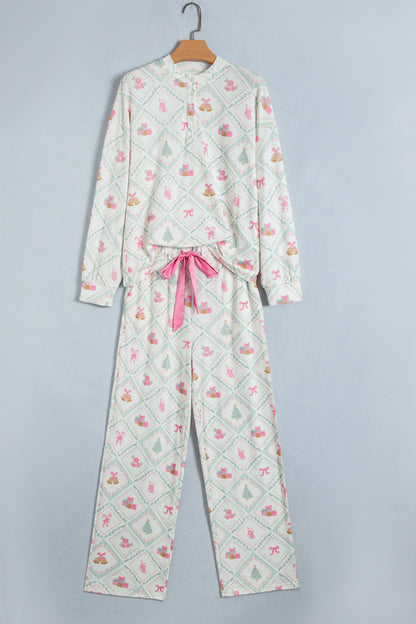 Christmas Patchwork Henley Top & Pant Pajama Set