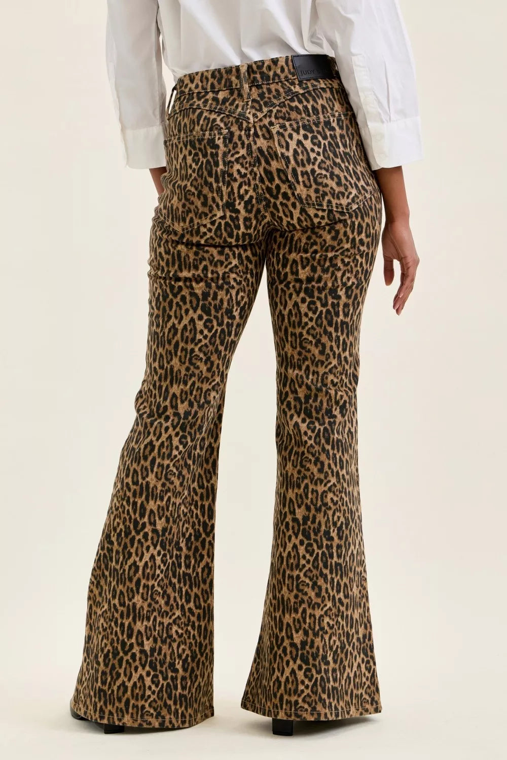 Judy Blue leopard print flare jeans for women from Mollie Mae Boutique
