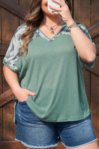 Mazie Mist Ribbed Patchwork PLUS Tee boutique clothing from Mollie Mae Boutique