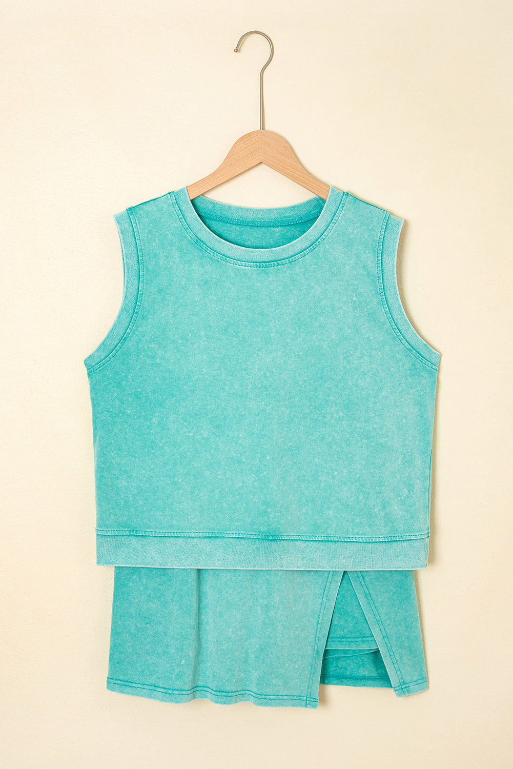 Yellow Cream Mineral wash tank top and lined skort set with soft washed color, comfortable fit, and sporty boutique summer style