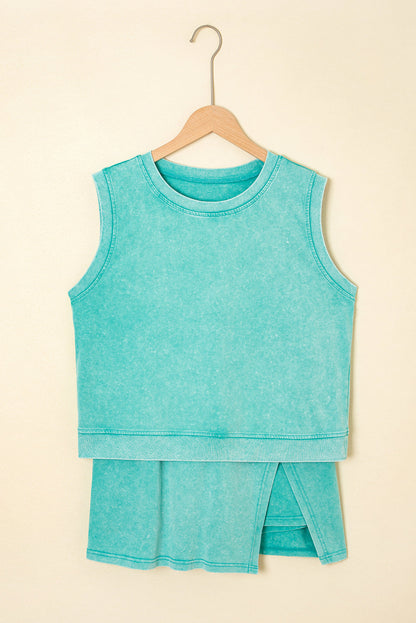 Yellow Cream Mineral wash tank top and lined skort set with soft washed color, comfortable fit, and sporty boutique summer style