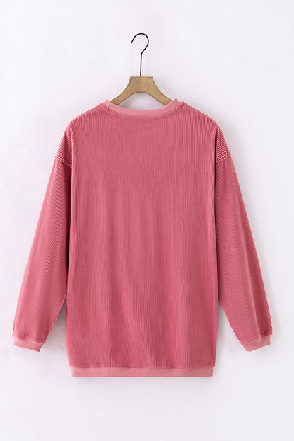 Dark Grey ribbed corduroy oversized long sleeve sweatshirt with cozy boutique styling