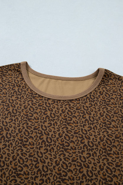 Plus Size Leopard Ribbed Trim Short Sleeve Tee Pretty Bash women's boutique top from Mollie Mae Boutique