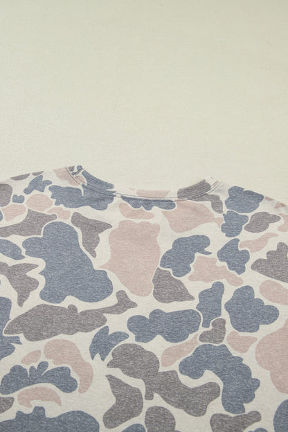 Multicolour Mya multicolor camo tee and shorts set with loose fit, elastic waist shorts, and relaxed boutique loungewear style