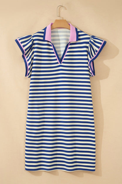 Plus Size Stripe Colorblock Short Sleeve Mini Dress