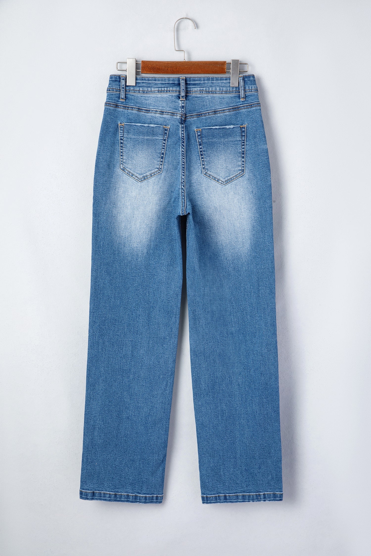 acid wash denim straight leg jeans in blue myosotis wash for women