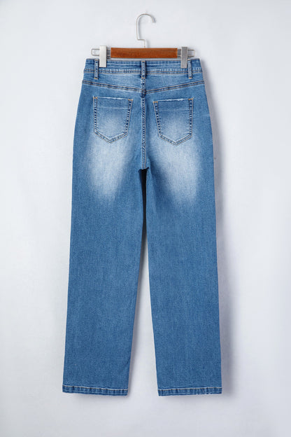 acid wash denim straight leg jeans in blue myosotis wash for women