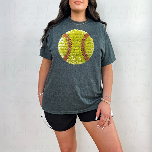 Faux Sequin Softball Graphic Tee or Sweatshirt