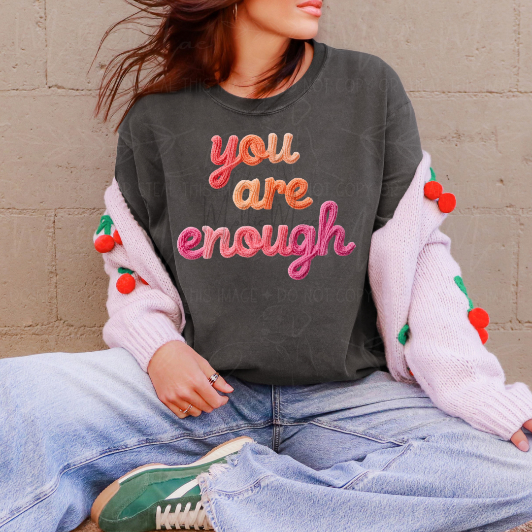You Are Enough Faux Knit Graphic Tee – Comfort Colors Pepper