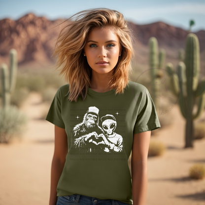 Bigfoot & Alien Heart HandsTshirt