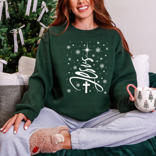 Jesus Christmas Tree Graphic Sweatshirt