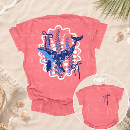 Floral Coastal Whale Graphic Tee