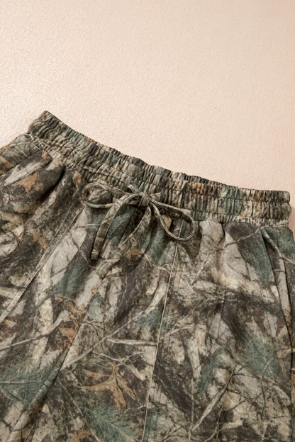 green woodland camo long sleeve top and pants two-piece boutique outfit