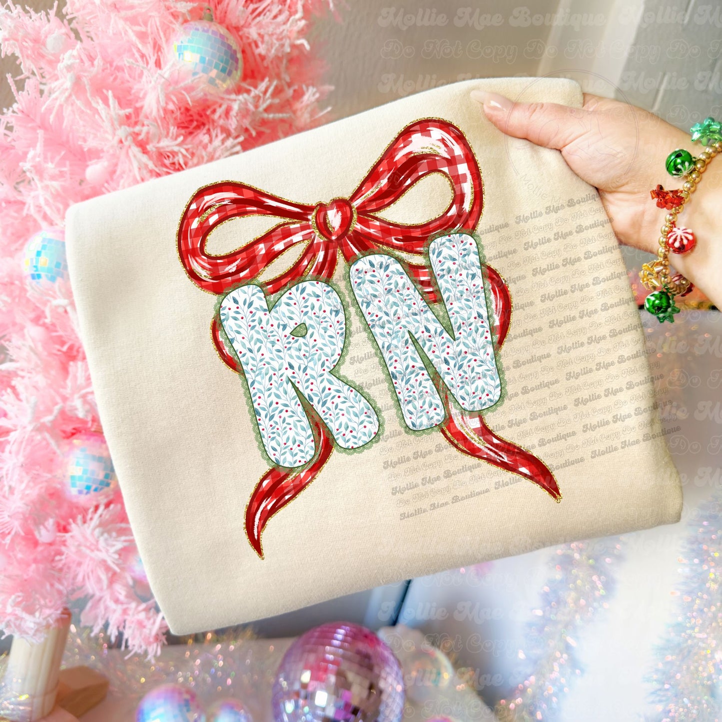 Merry RN Bow Christmas Sweatshirt or Tee