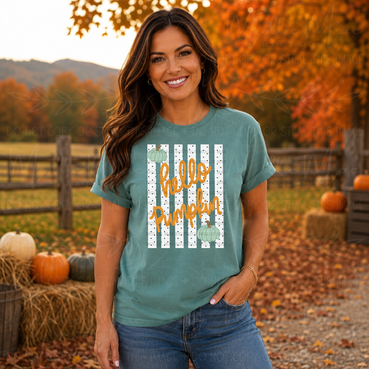 Hello Pumpkin Striped Graphic Tee