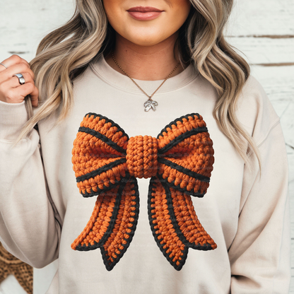 Faux Knit Basketball Bow Sweatshirt