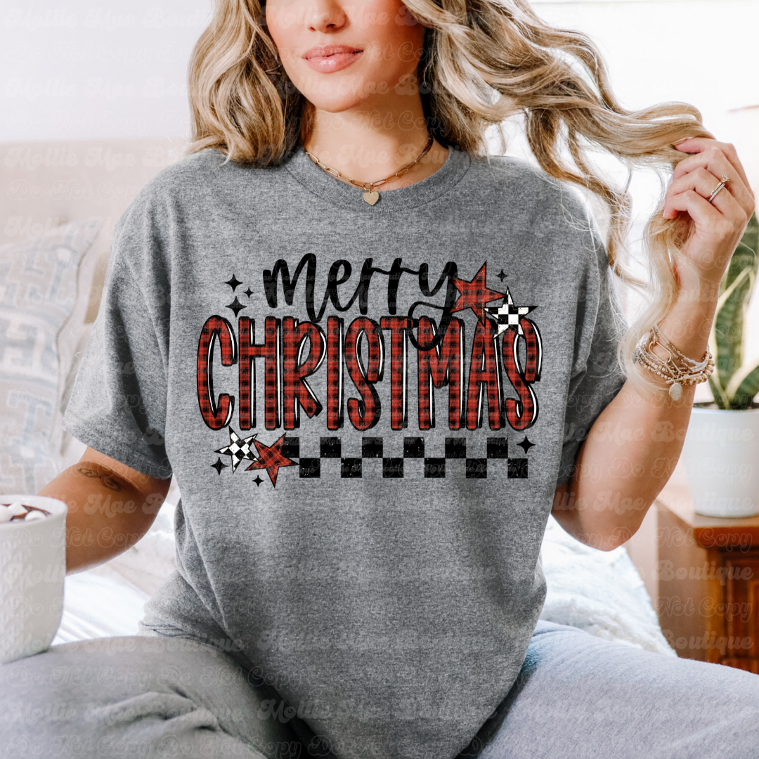 Merry Christmas Buffalo Plaid Tee or Sweatshirt