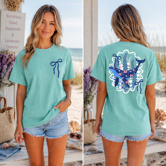 Floral Coastal Whale Graphic Tee