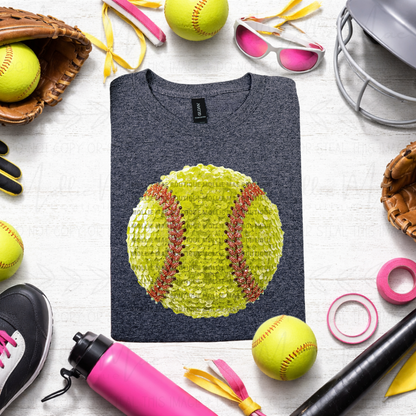 Faux Sequin Softball Graphic Tee or Sweatshirt