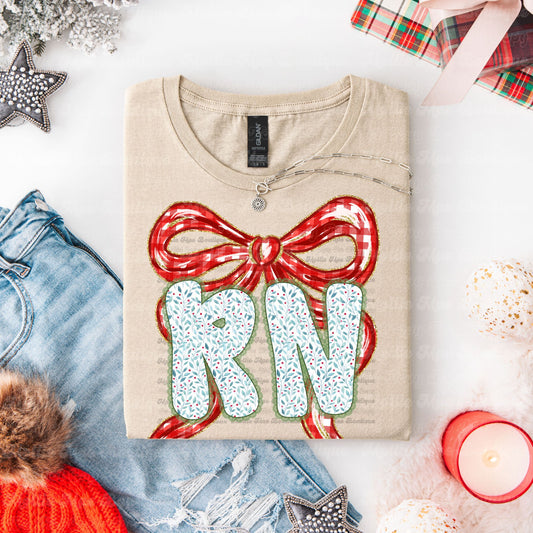Merry RN Bow Christmas Sweatshirt or Tee