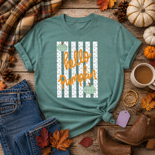 Hello Pumpkin Striped Graphic Tee