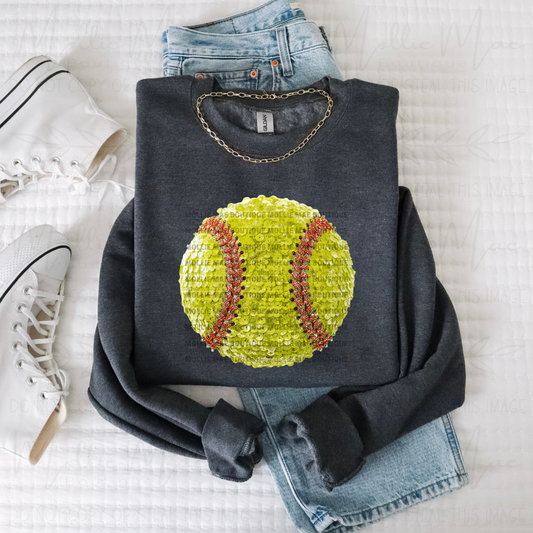 Faux Sequin Softball Graphic Tee or Sweatshirt