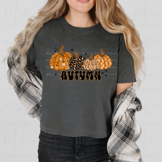 Autumn Patchwork Pumpkins Tee – Comfort Colors Pepper