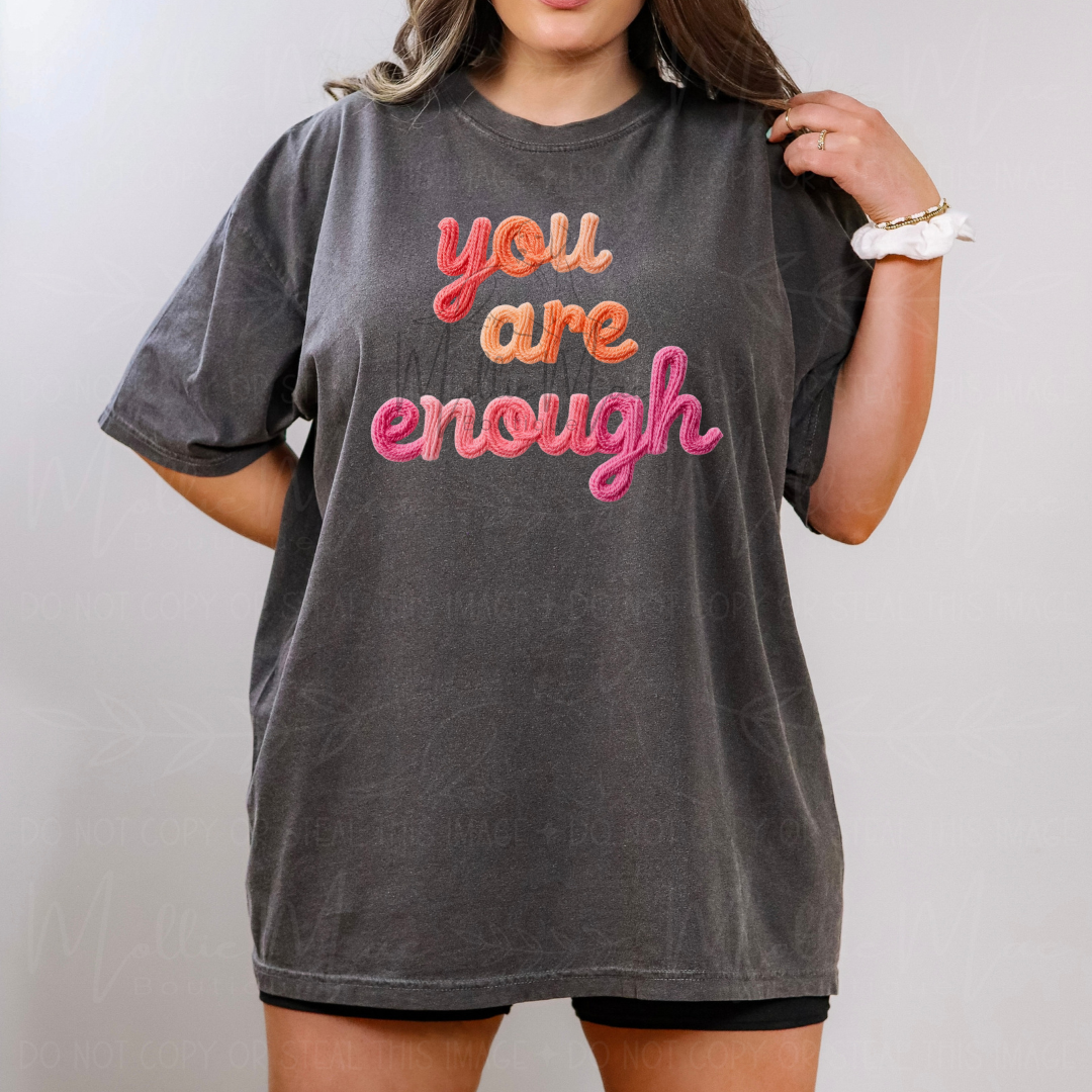 You Are Enough Faux Knit Graphic Tee – Comfort Colors Pepper