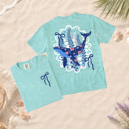 Floral Coastal Whale Graphic Tee
