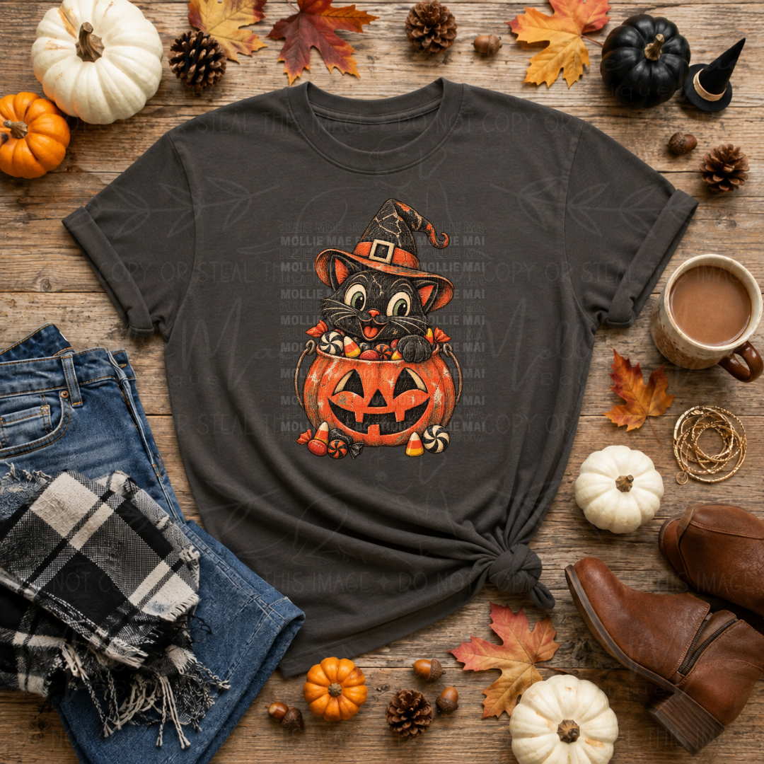 Trick or Treat Kitty Halloween Comfort Colors Tee