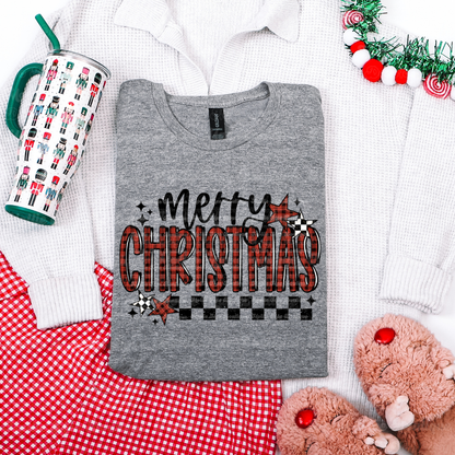 Merry Christmas Buffalo Plaid Tee or Sweatshirt