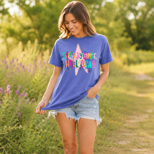 Saved By Grace, Hallelujah Star Graphic T-Shirt