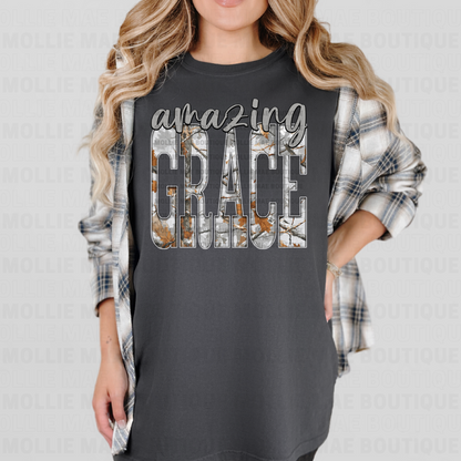 Amazing Grace Grey Camo Graphic Tee