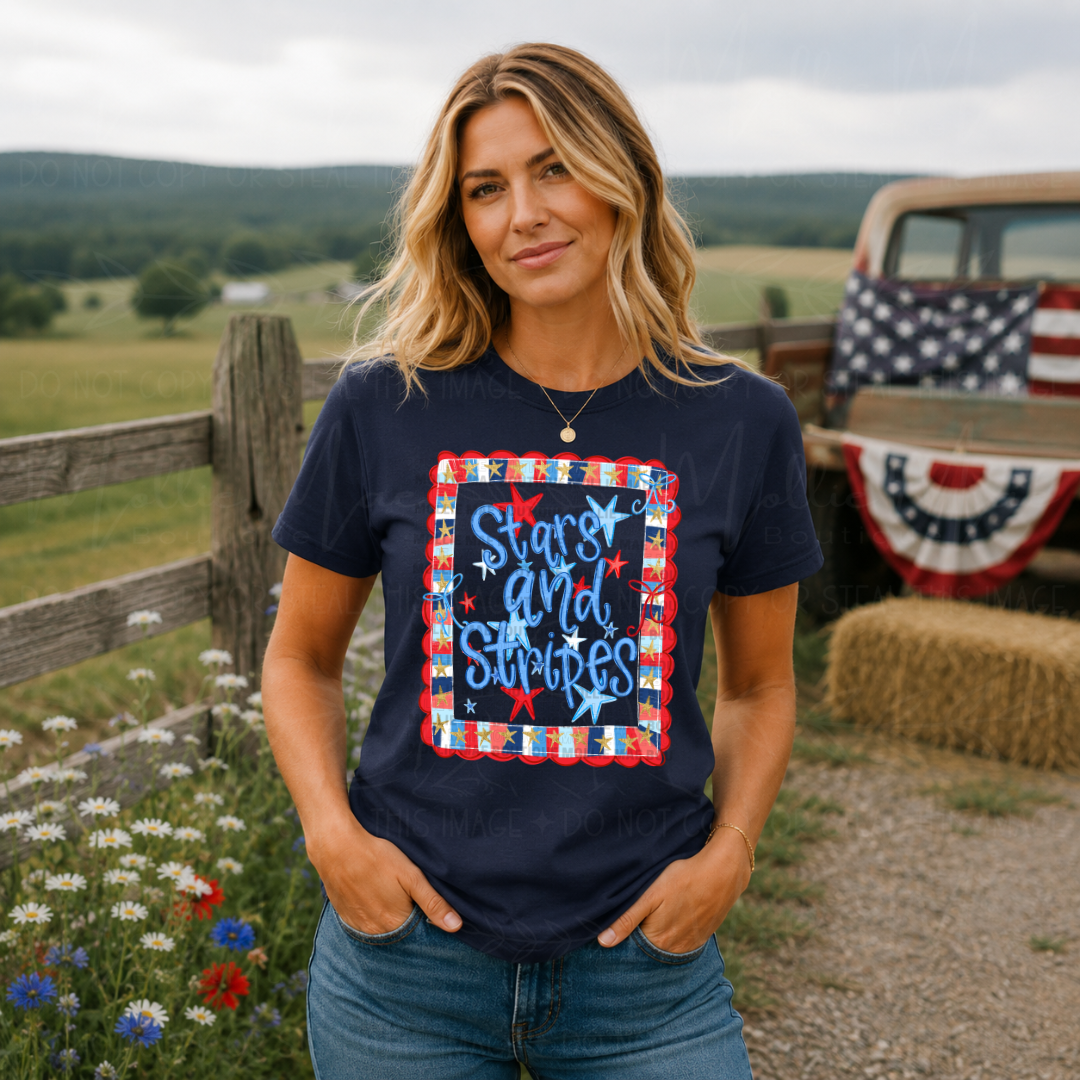 Stars & Stripes Frame Patriotic Graphic Tee