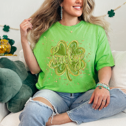 Lucky Clover Gold Splatter Graphic Tee
