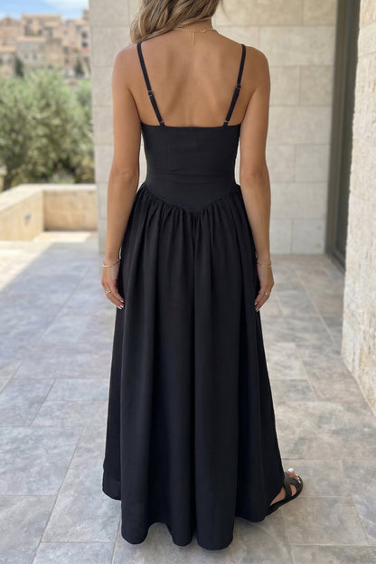 Solid Ribbed Patchwork Drop Waist Maxi Dress boutique apparel from Mollie Mae Boutique