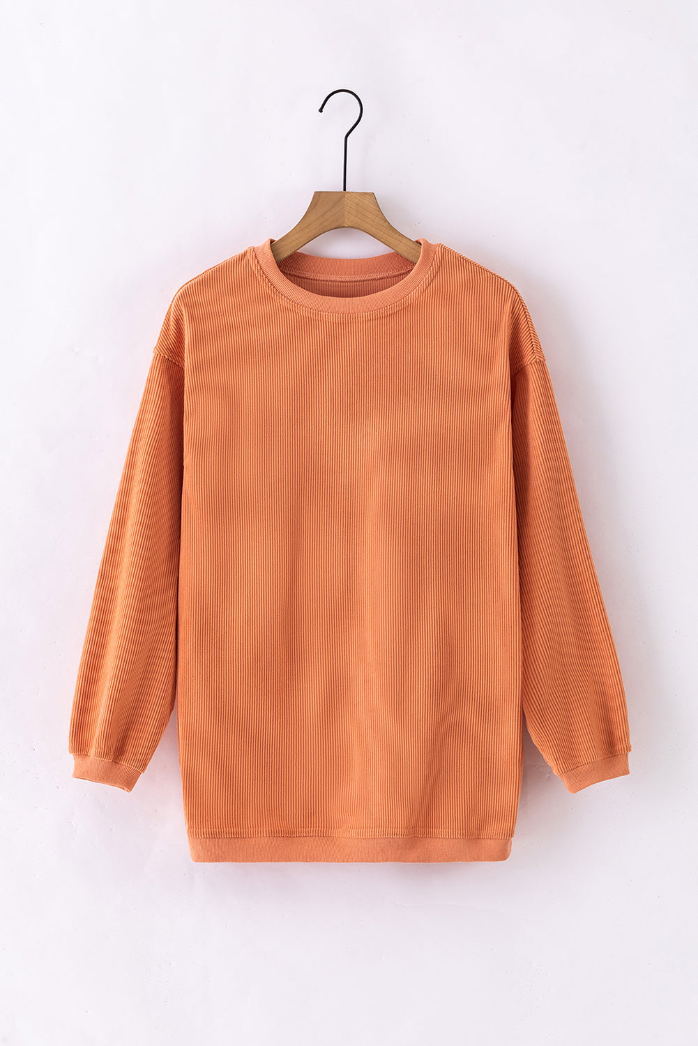 Black ribbed corduroy oversized long sleeve sweatshirt with cozy boutique styling