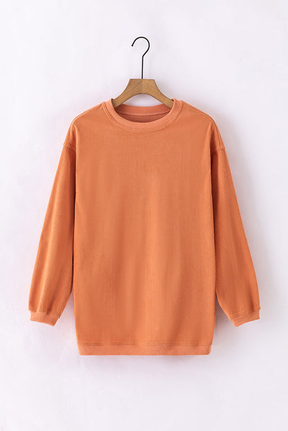 Black ribbed corduroy oversized long sleeve sweatshirt with cozy boutique styling