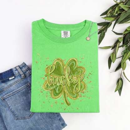 Lucky Clover Gold Splatter Graphic Tee