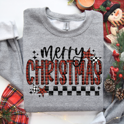 Merry Christmas Buffalo Plaid Tee or Sweatshirt