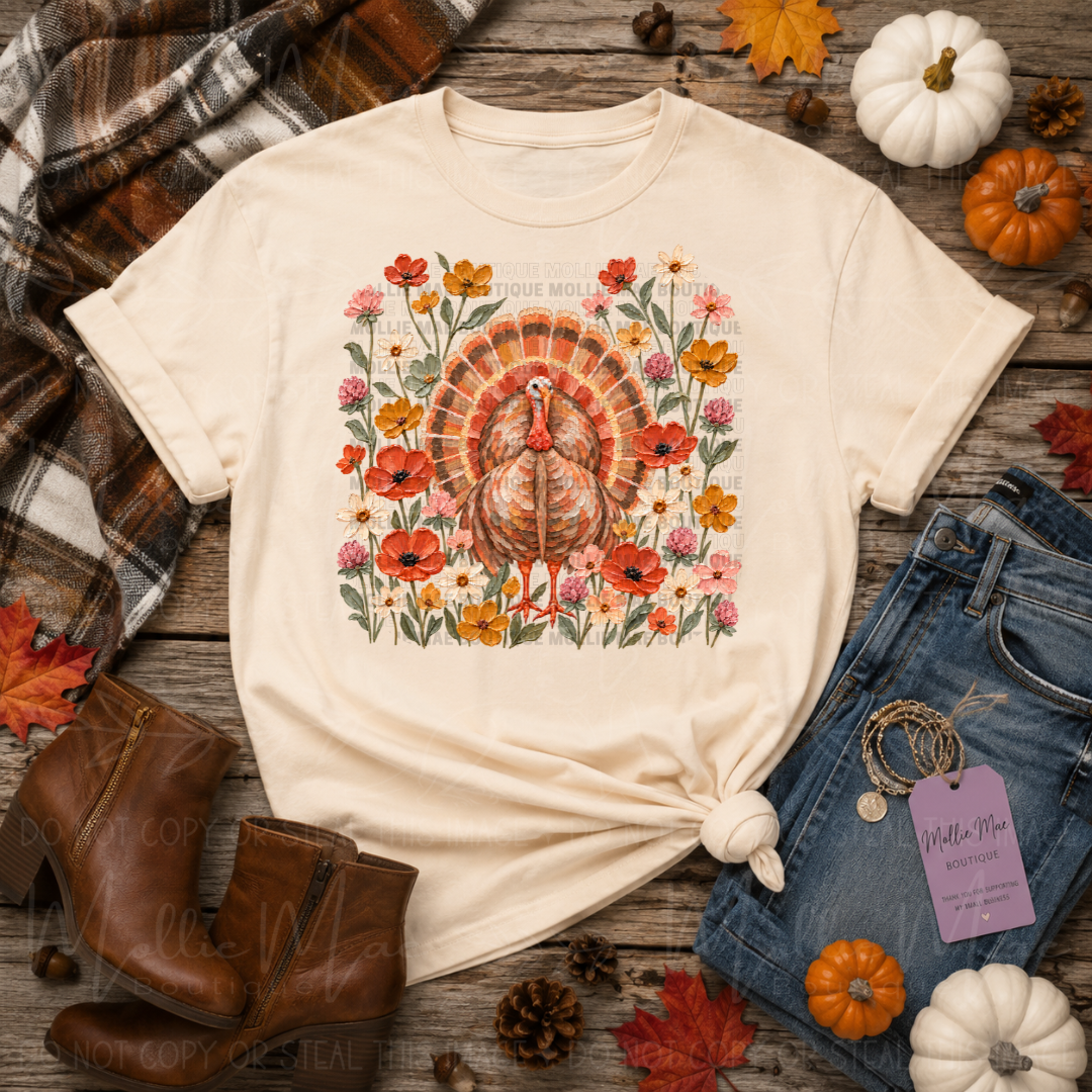 Floral Turkey Thanksgiving Graphic Tee
