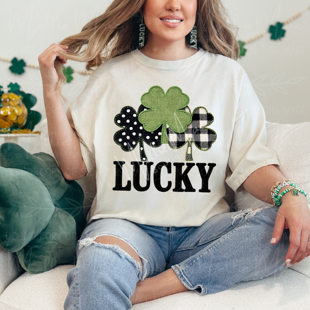 Lucky Shamrock Faux Fabric Graphic Tee