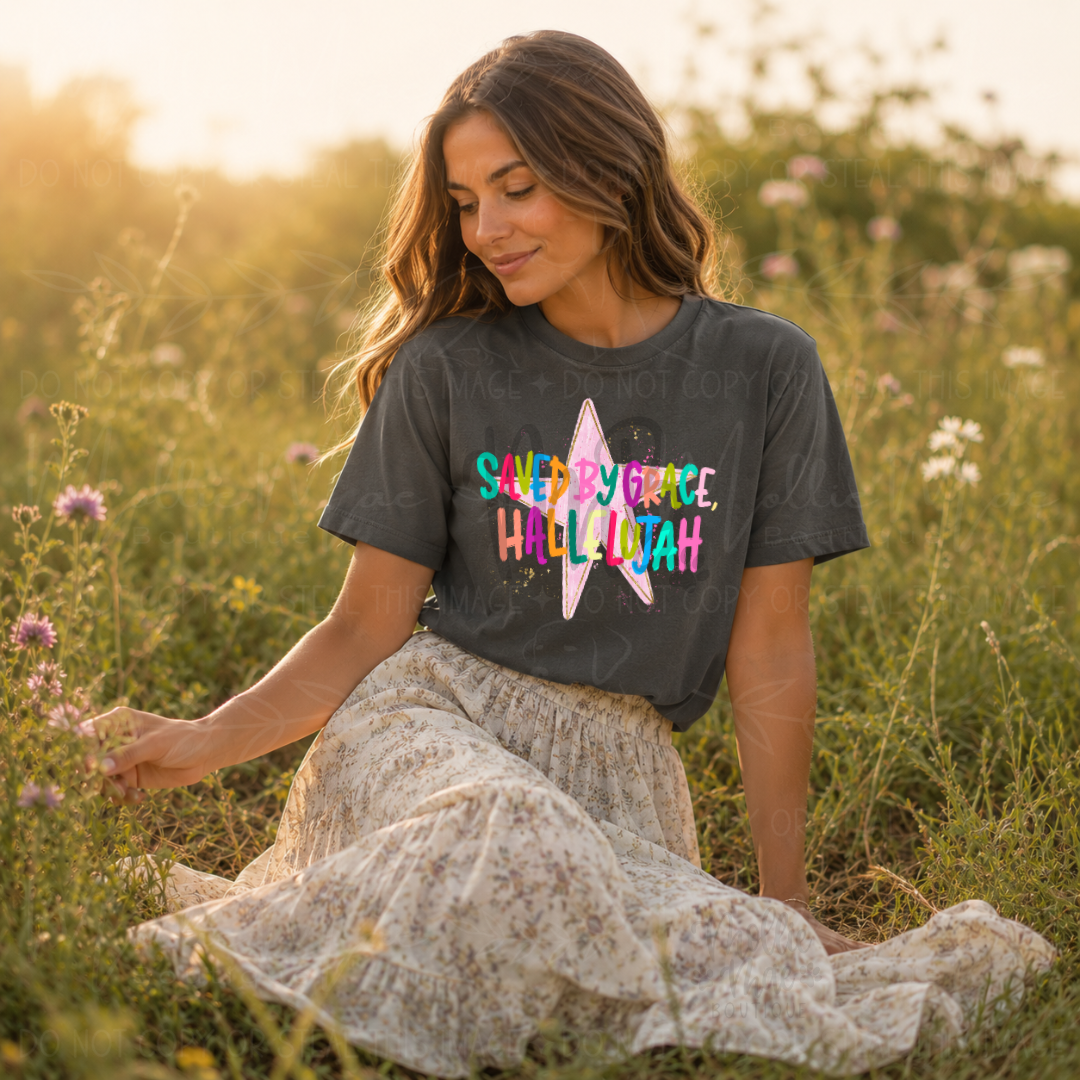 Saved By Grace, Hallelujah Star Graphic T-Shirt