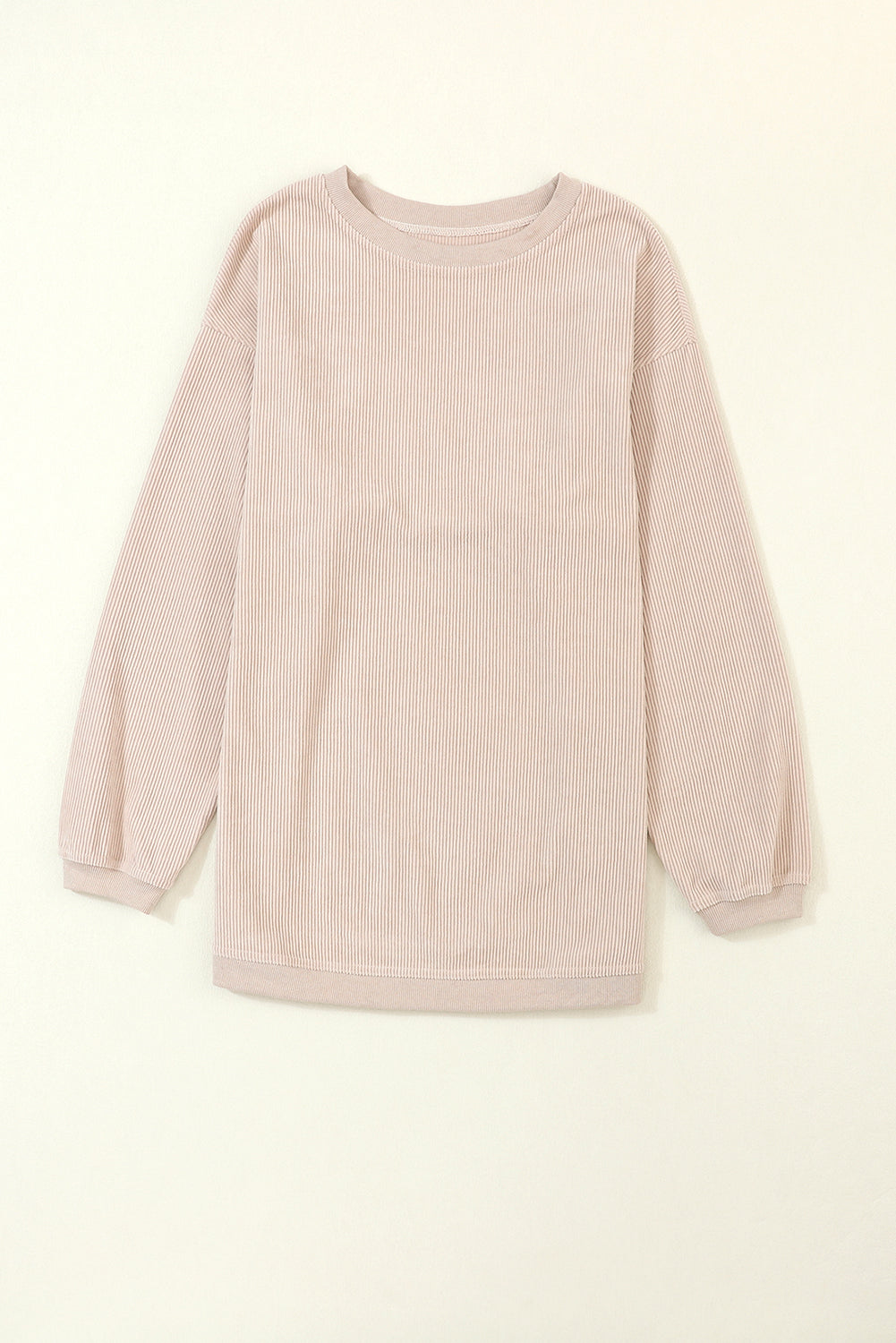 Light Grey ribbed corduroy oversized long sleeve sweatshirt with cozy boutique styling