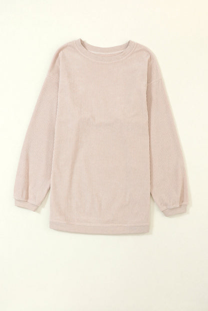 Light Grey ribbed corduroy oversized long sleeve sweatshirt with cozy boutique styling