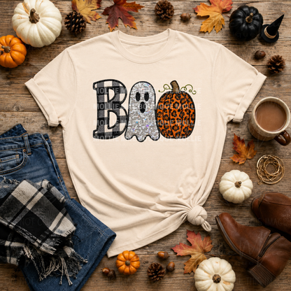 BOO Ghost & Leopard Pumpkin Graphic Tee