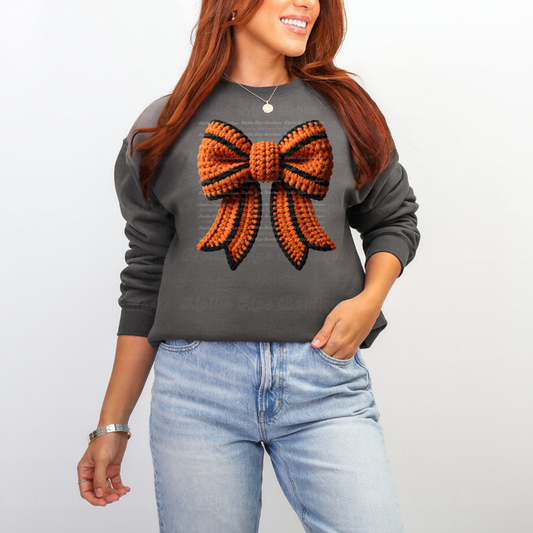 Faux Knit Basketball Bow Sweatshirt