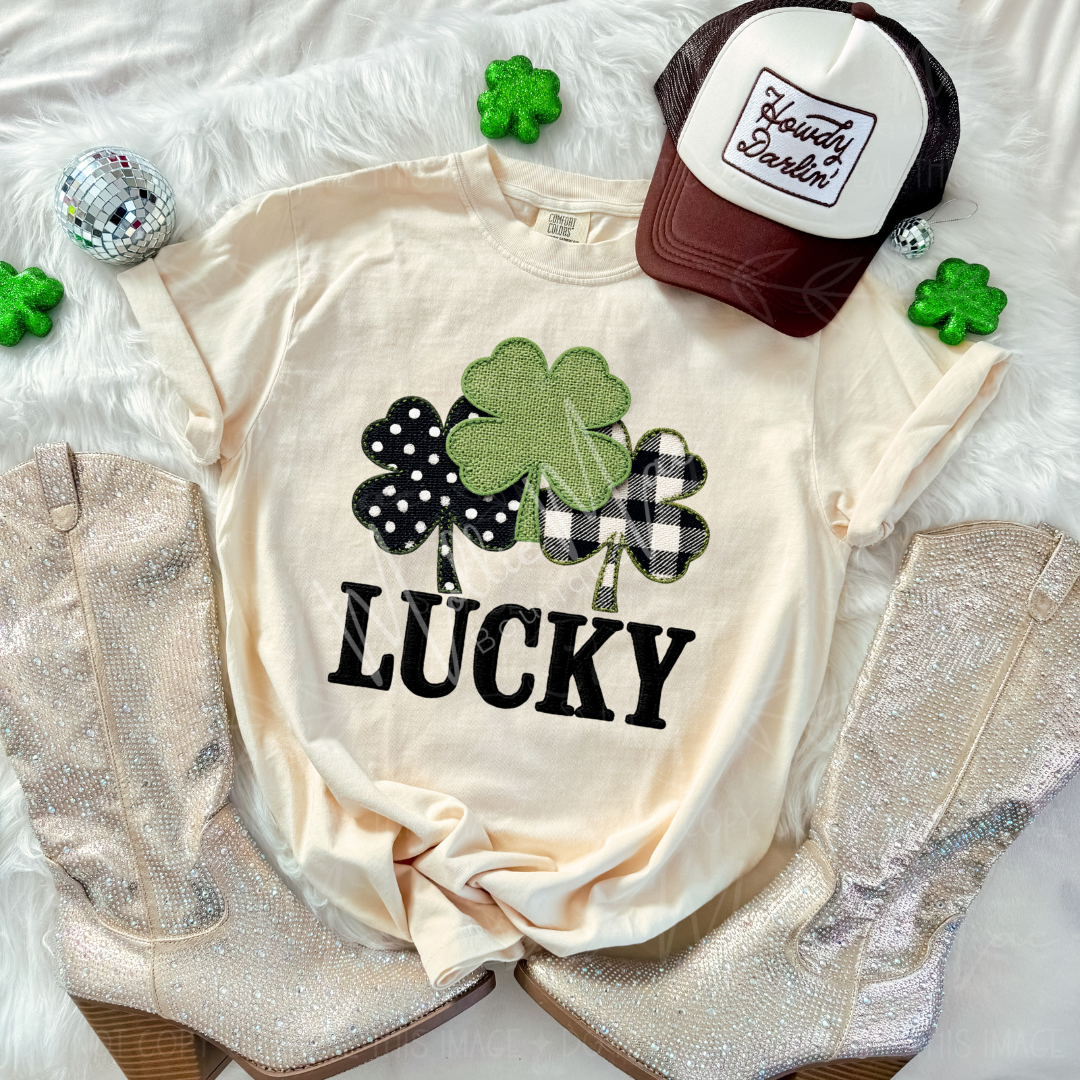 Lucky Shamrock Faux Fabric Graphic Tee